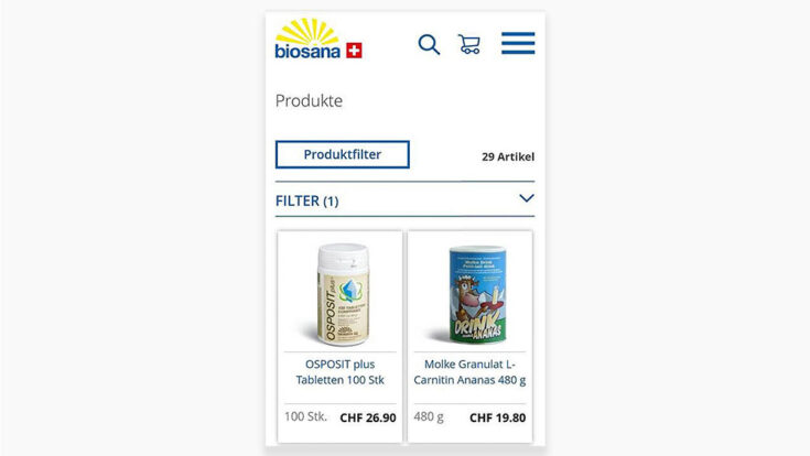 Smartphone Ansicht Biosana Webshop